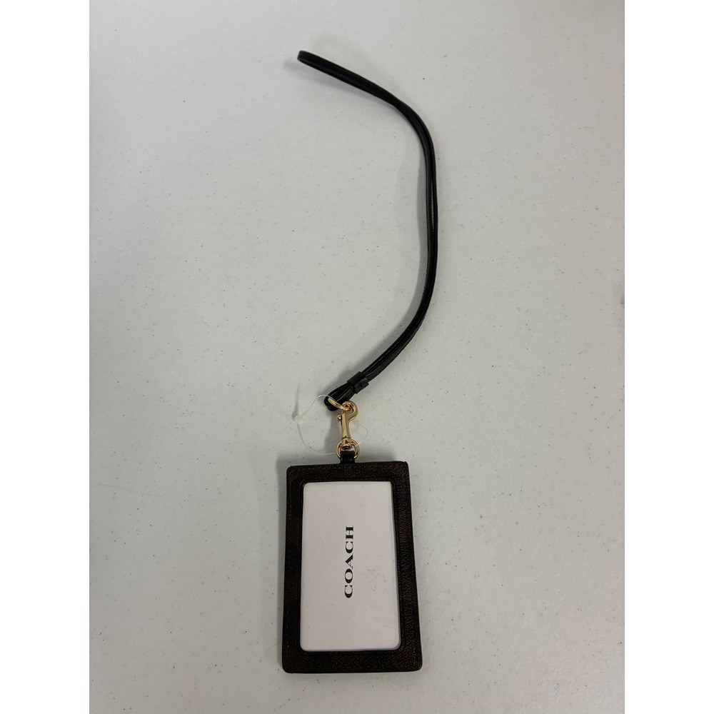 Coach Signature Canvas ID Lanyard Brown Black Gold Hardware F63274